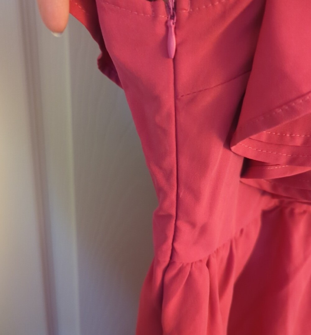 Pink Ruffle V-Neck Dress - Picture 3 of 7